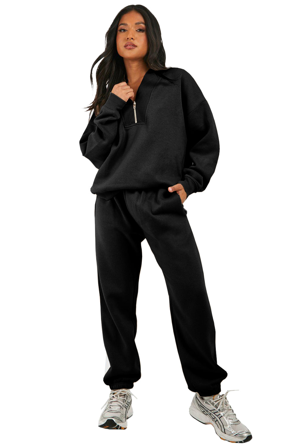 Black Ribbed Loose Tracksuit