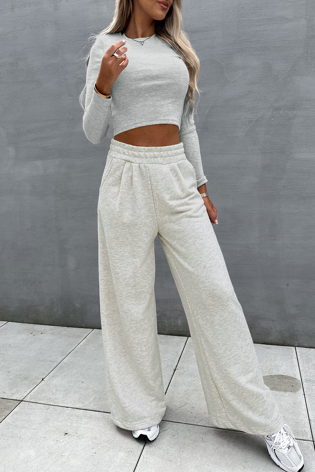 Black Crop Top and Wide Leg Pants Set