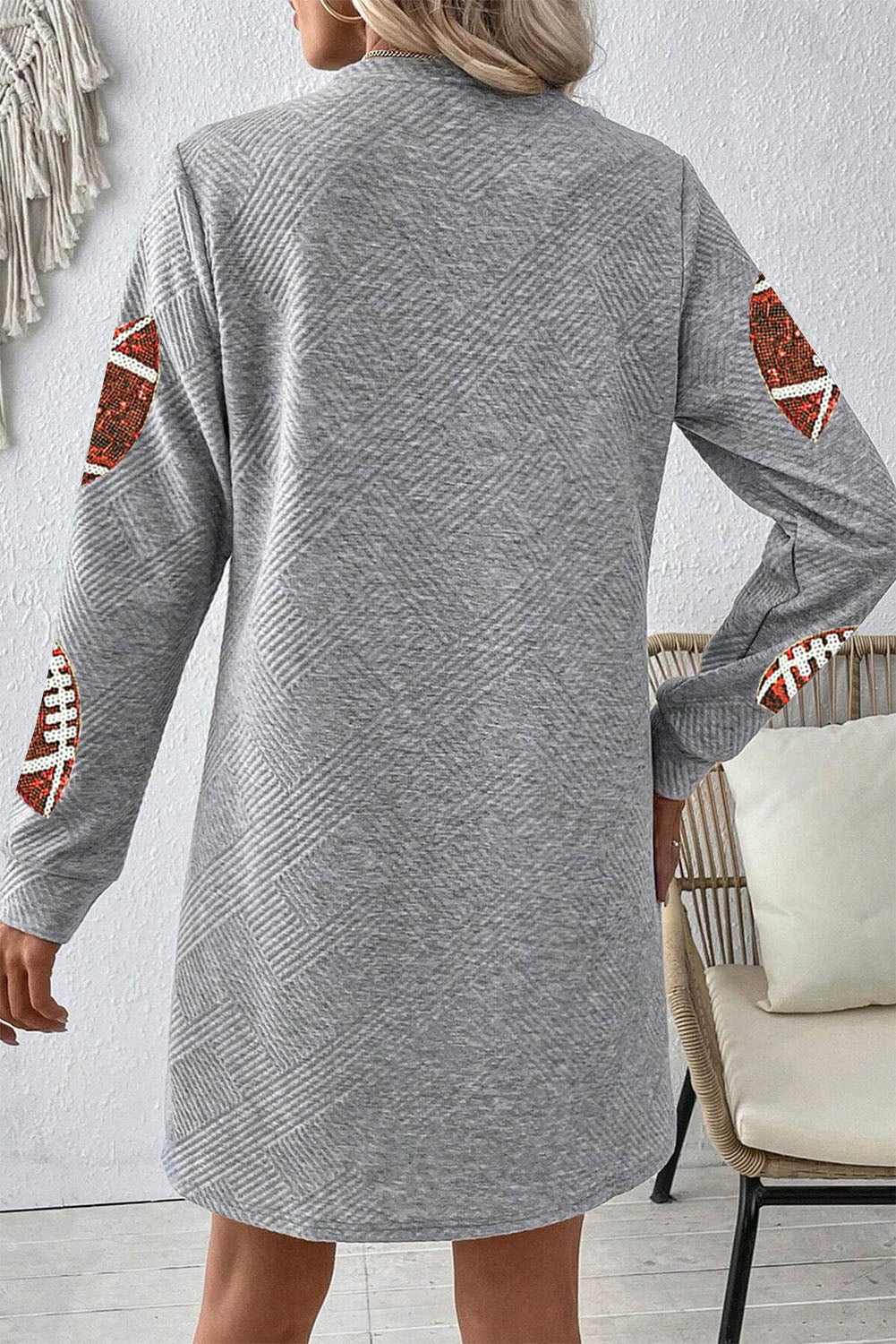 Gray Sequin Football Long Sleeve Mini Dress