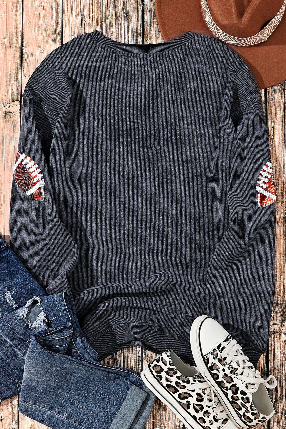 Gray Sequin Football Baggy Sweatshirt