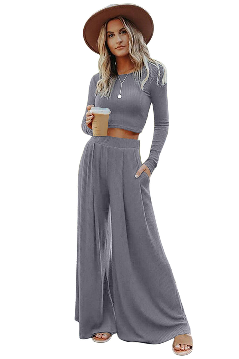 Solid Color Pants Set