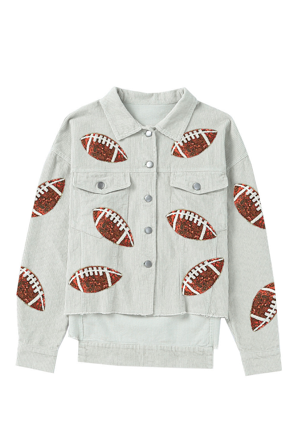 Sky Blue Sequined Rugby Football Patch Ribbed Cotton Jacket