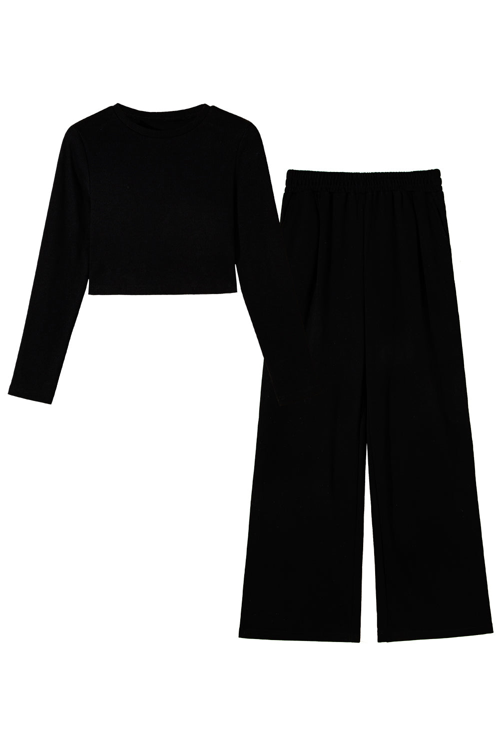 Black Crop Top and Wide Leg Pants Set