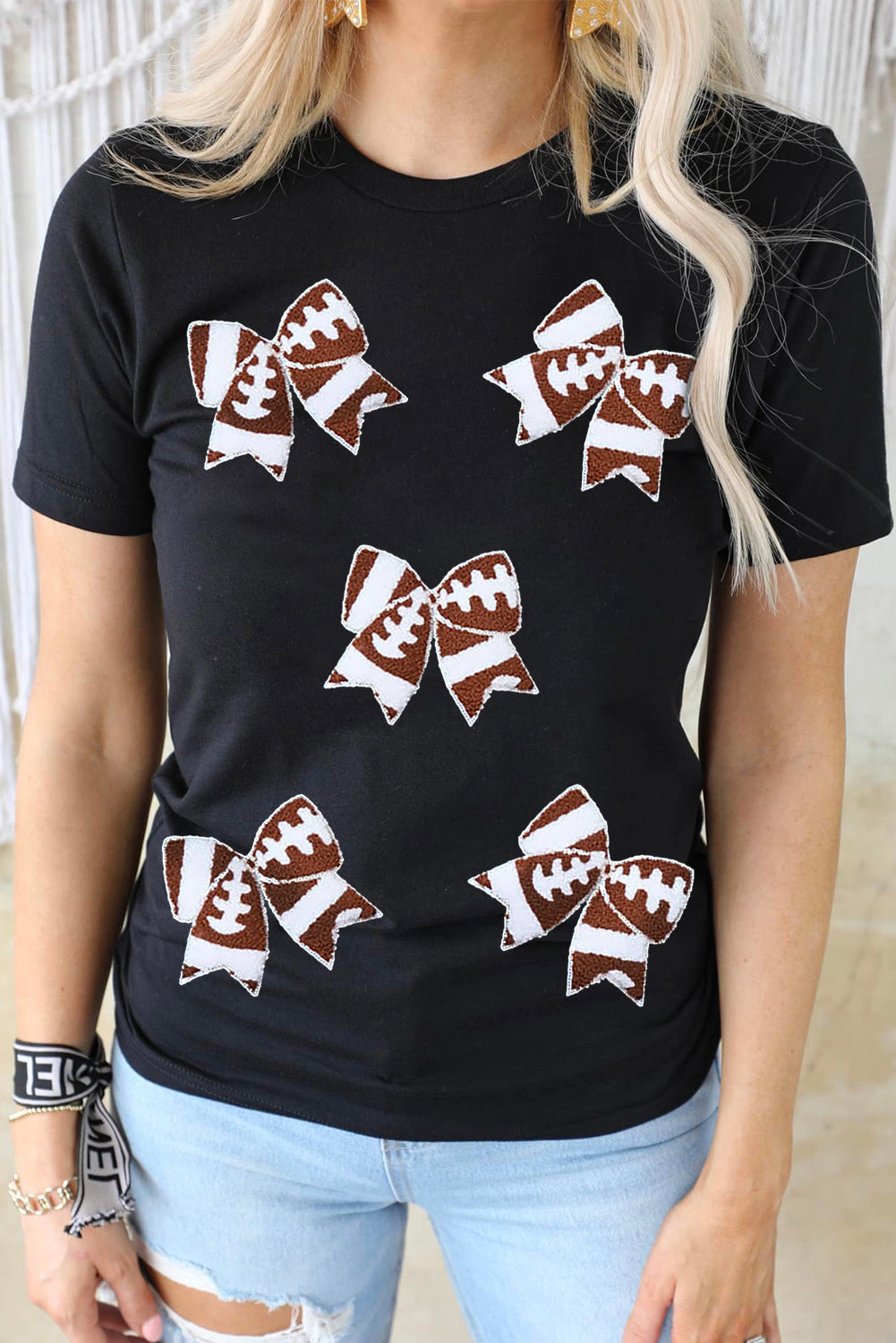 Black Football Bowknot Pattern T Shirt