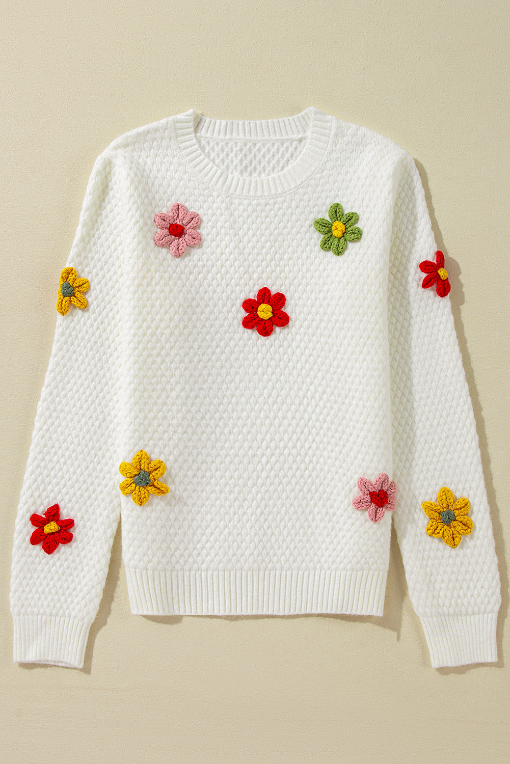 White Colorful Flower Sweater