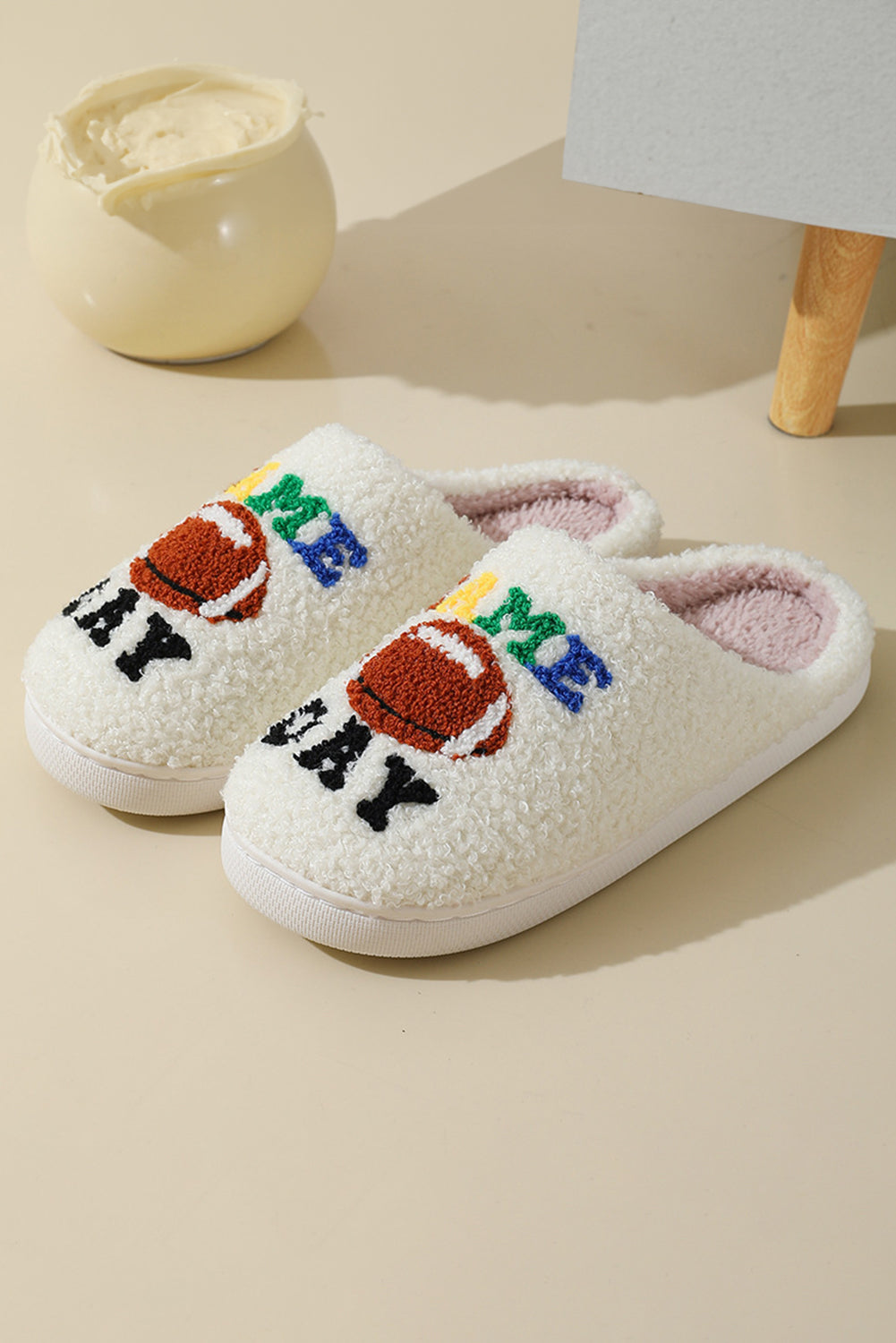 White GAME DAY Football Slippers