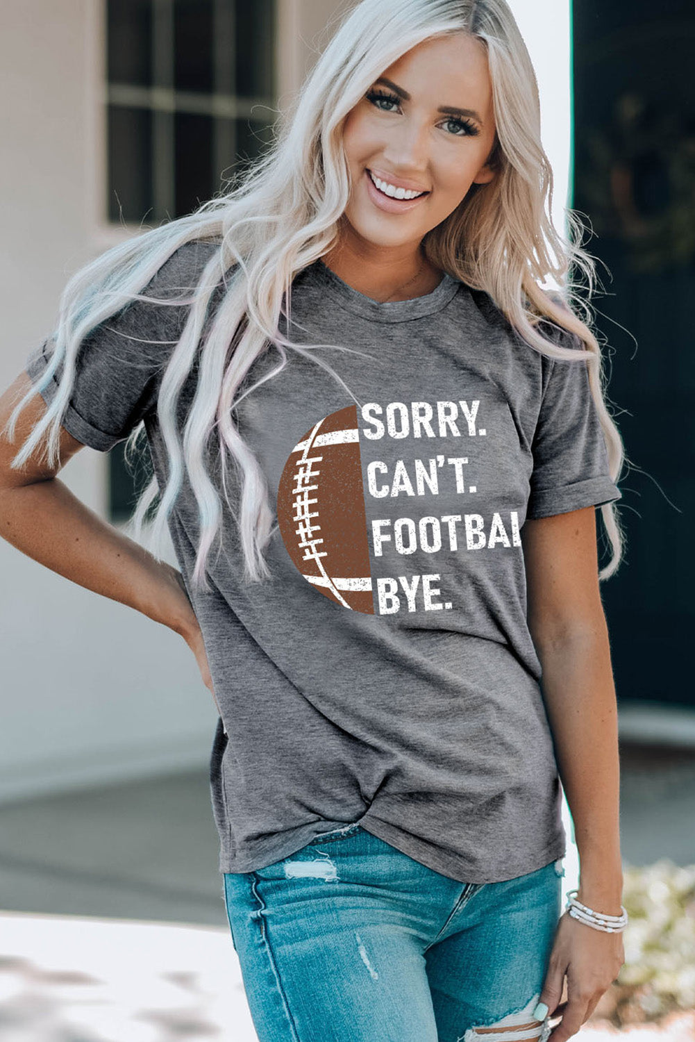 Gray Football Graphic T Shirt