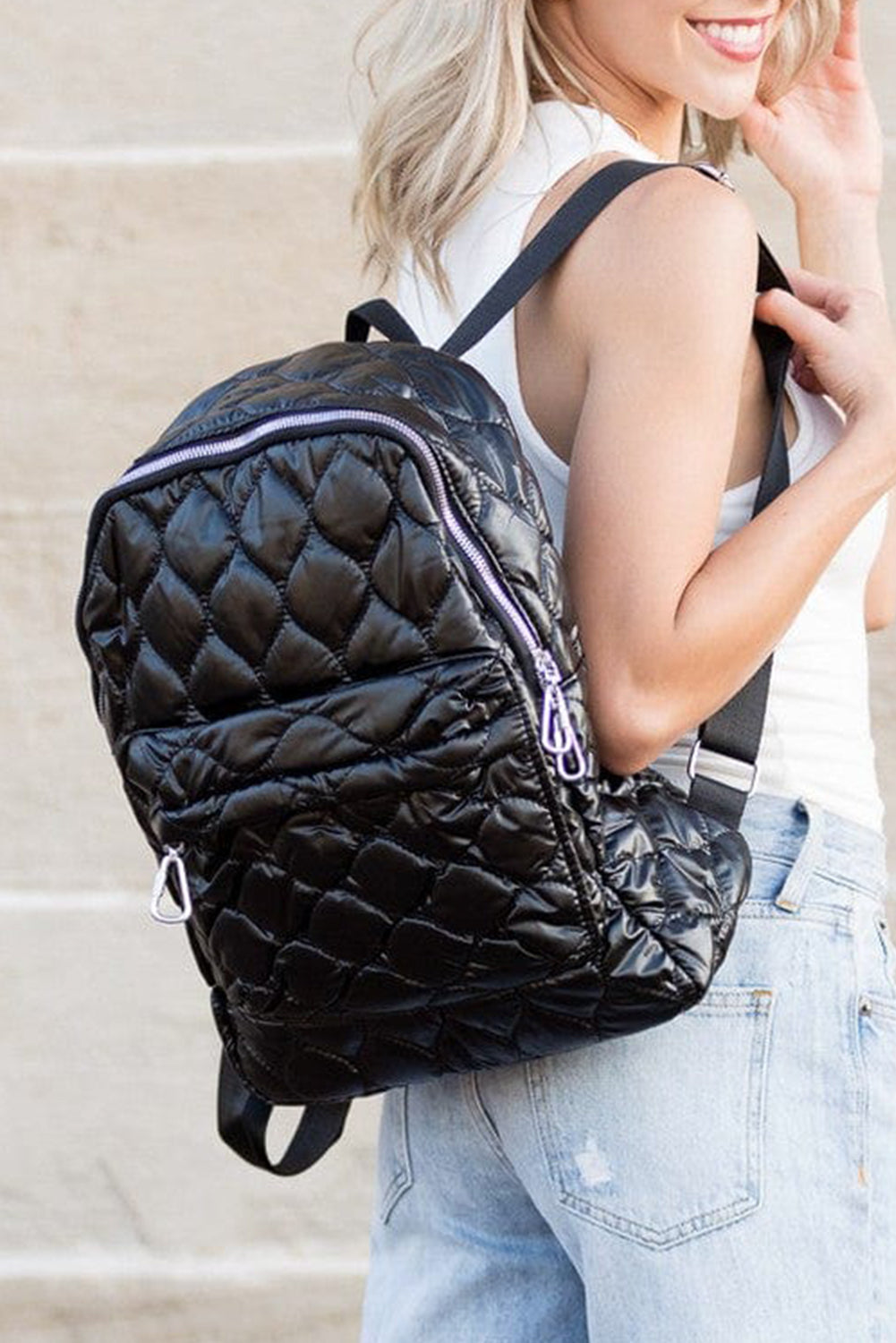 Black Quilted Large Backpack