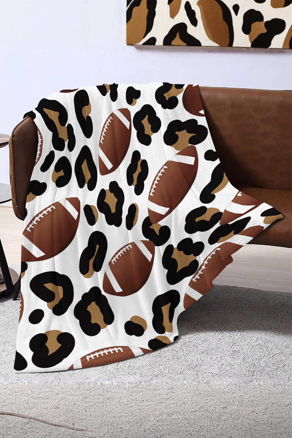 White Leopard Football Print Flannel Blanket