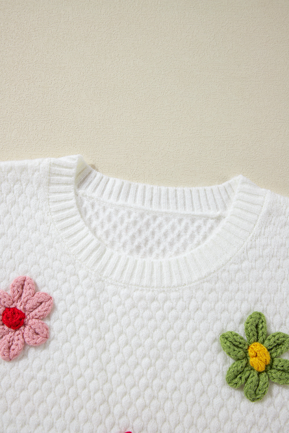 White Colorful Flower Sweater