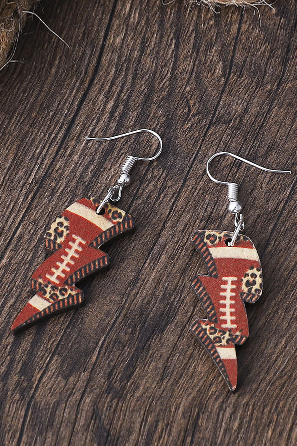 Football Leopard Print Lightening Shape Earrings