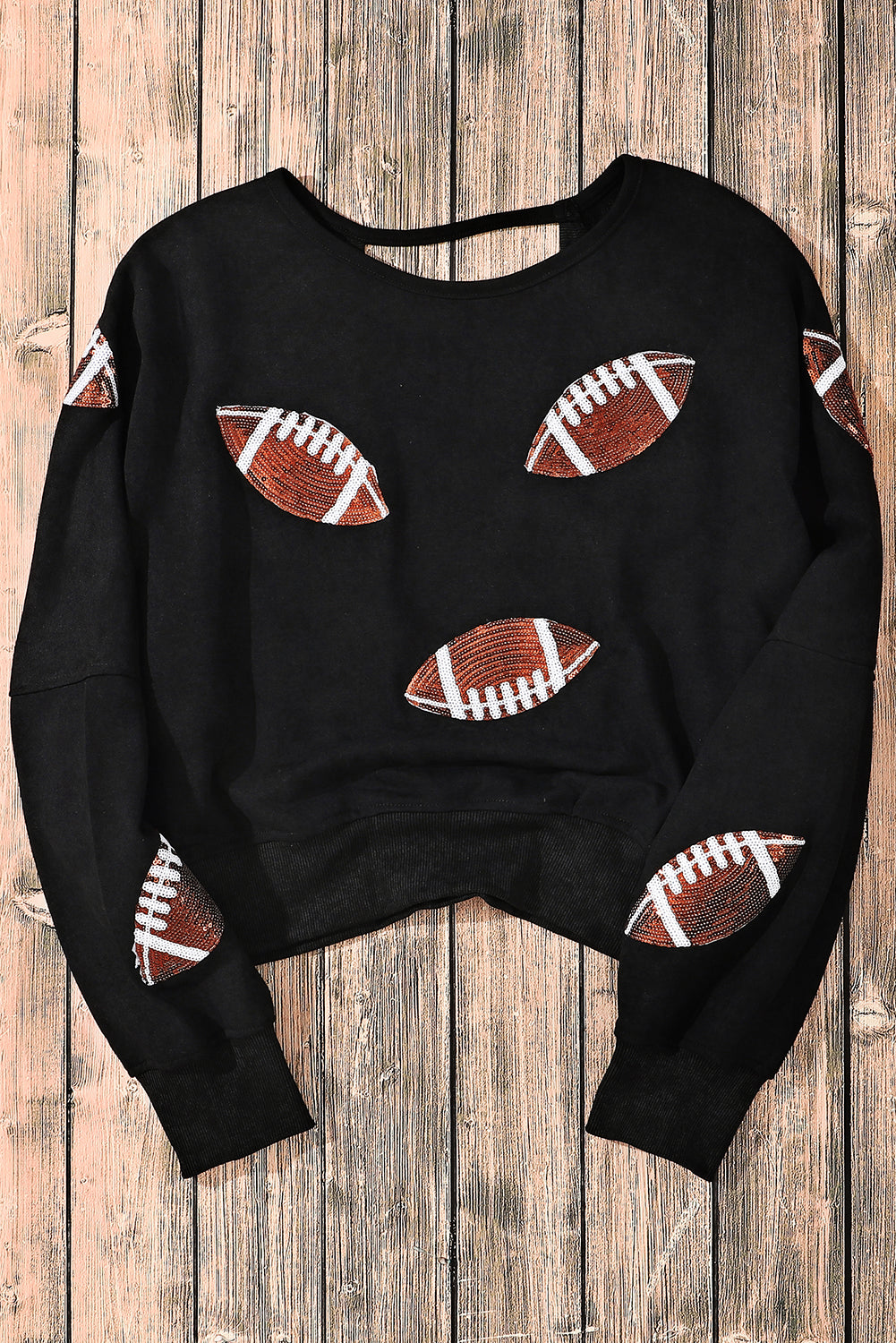 Black Sequined Football Open Back Sweatshirt