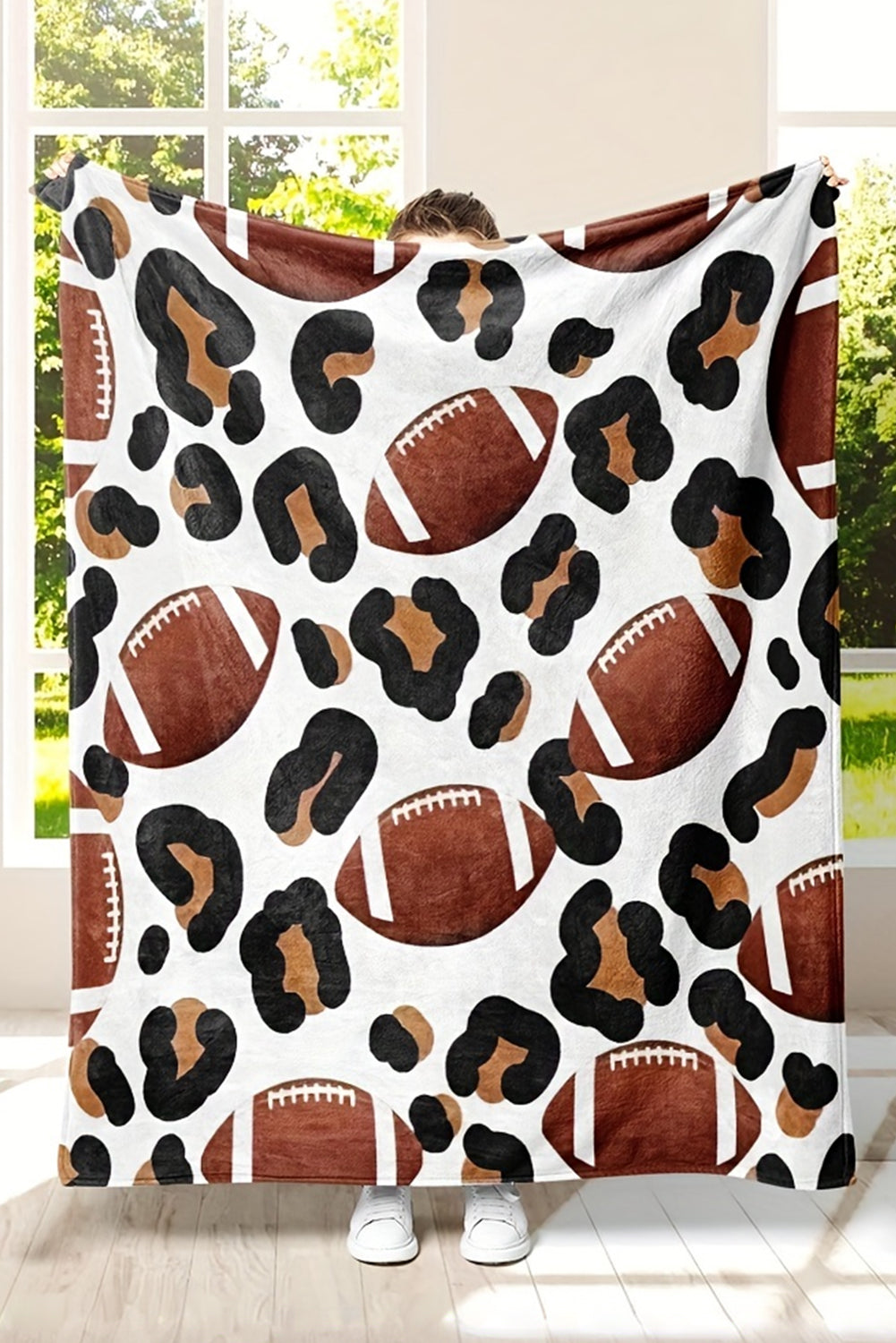 White Leopard Football Print Flannel Blanket