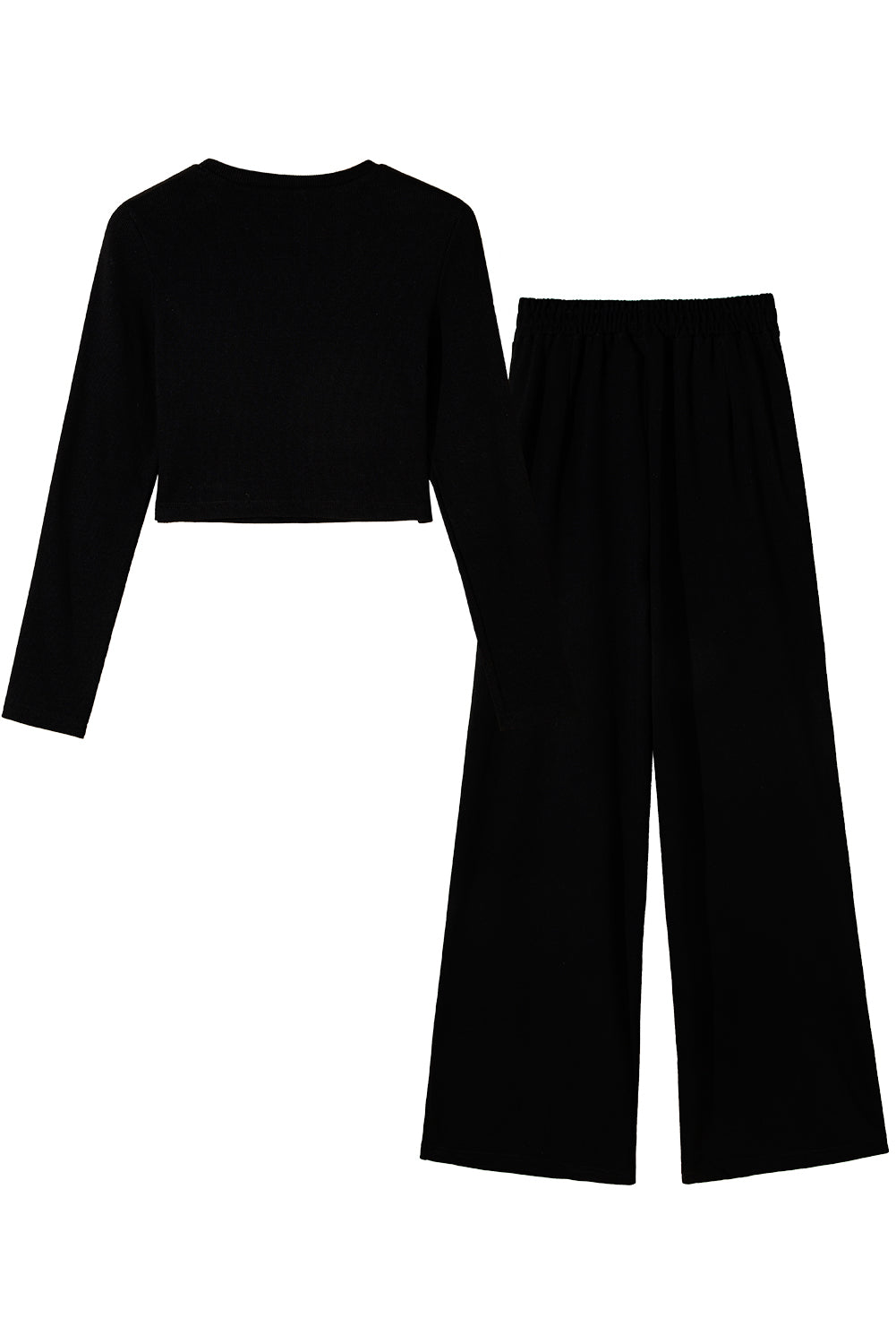 Black Crop Top and Wide Leg Pants Set